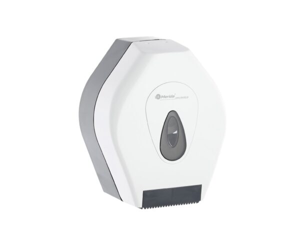 Pojemnik na papier toaletowy MERIDA TOP MINI, tworzywo ABS, biały, tył szary, okienko szare