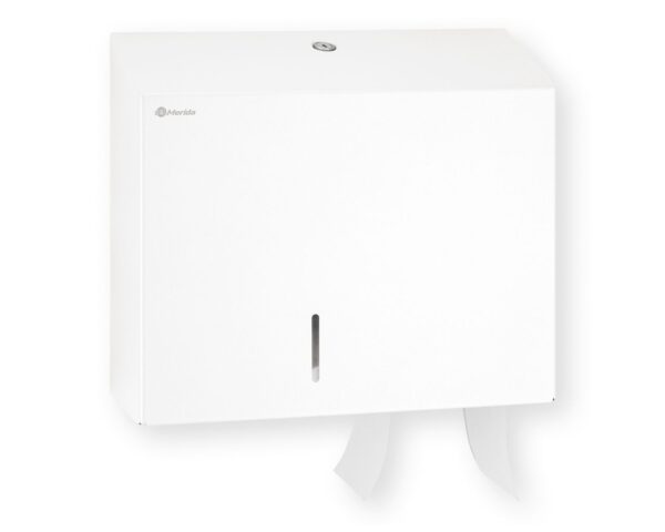 Pojemnik na papier toaletowy MERIDA STELLA DUO WHITE LINE z uchwytem na resztkę rolki papieru, średnica papieru do 20 cm, biały Pojemnik na papier toaletowy MERIDA STELLA DUO WHITE LINE z uchwytem na resztkę rolki papieru, średnica papieru do 20 cm, biały