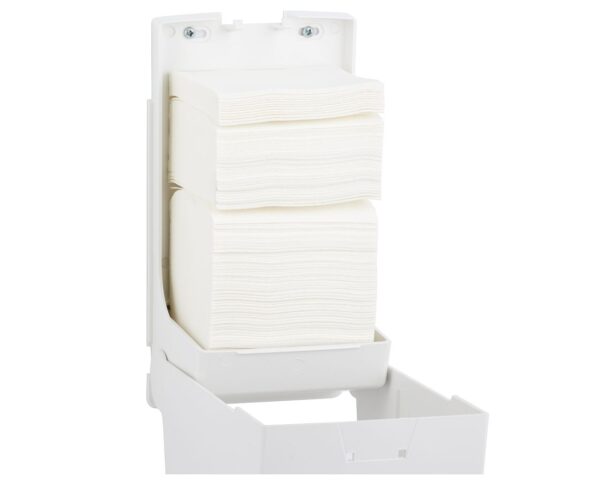 Pojemnik na papier toaletowy w listkach MERIDA TOP, pojemność do 450 szt., tworzywo ABS, biały, okienko szare Pojemnik na papier toaletowy w listkach MERIDA TOP, pojemność do 450 szt., tworzywo ABS, biały, okienko szare