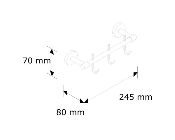 Drążek L200 mm z trzema haczykami Drążek L200 mm z trzema haczykami