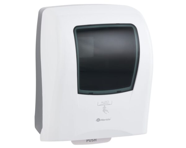 Automatyczny bezdotykowy podajnik ręczników papierowych w rolach MERIDA ONE AUTOMATIC MAXI, tworzywo ABS, biały Automatyczny bezdotykowy podajnik ręczników papierowych w rolach MERIDA ONE AUTOMATIC MAXI, tworzywo ABS, biały