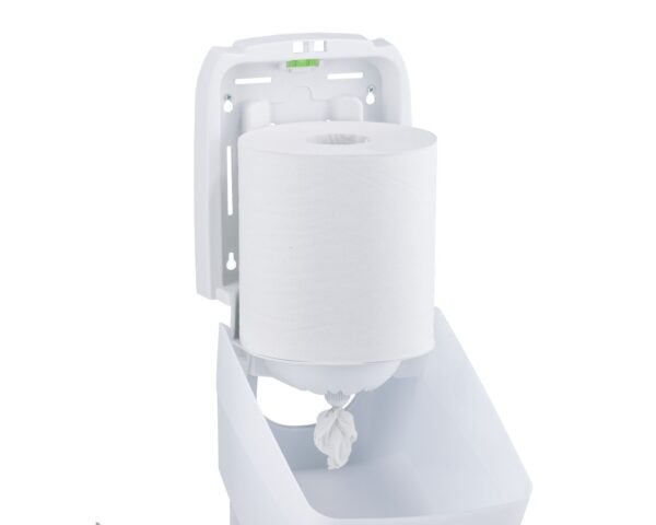 Pojemnik na ręczniki papierowe w roli w systemie listkowym MERIDA HARMONY CENTER PULL, tworzywo, biały transparentny Pojemnik na ręczniki papierowe w roli w systemie listkowym MERIDA HARMONY CENTER PULL, tworzywo, biały transparentny