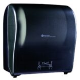 Mechaniczny podajnik ręczników papierowych w rolach MERIDA SOLID CUT AUTOMATIC MAXI, tworzywo ABS, front transparentny ciemny - mat, tył pełen ciemny - mat