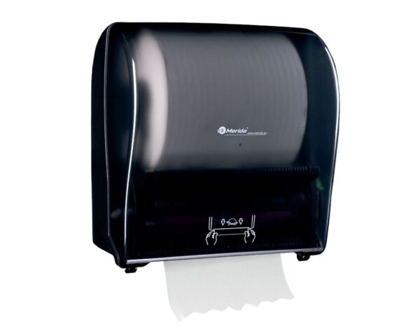 Mechaniczny podajnik ręczników papierowych w rolach MERIDA SOLID CUT AUTOMATIC MAXI, tworzywo ABS, front transparentny ciemny - połysk, tył pełen ciemny - połysk Mechaniczny podajnik ręczników papierowych w rolach MERIDA SOLID CUT AUTOMATIC MAXI, tworzywo ABS, front transparentny ciemny - połysk, tył pełen ciemny - połysk