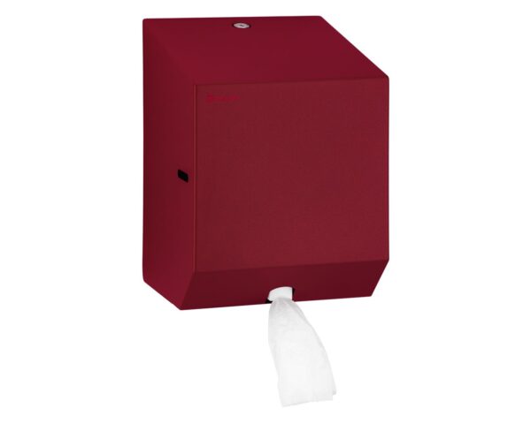 Pojemnik na ręczniki papierowe w rolach lub papier toaletowy w systemie listkowym MERIDA STELLA RED LINE MINI, czerwony Pojemnik na ręczniki papierowe w rolach lub papier toaletowy w systemie listkowym MERIDA STELLA RED LINE MINI, czerwony