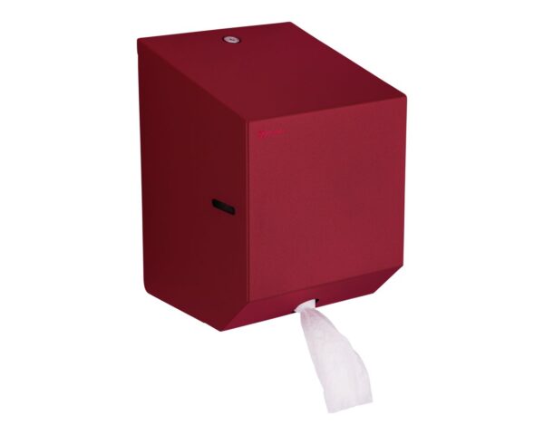 Pojemnik na ręczniki papierowe w rolach lub papier toaletowy w systemie listkowym MERIDA STELLA RED LINE MINI, czerwony Pojemnik na ręczniki papierowe w rolach lub papier toaletowy w systemie listkowym MERIDA STELLA RED LINE MINI, czerwony