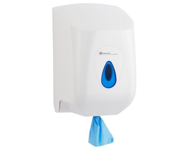 Pojemnik na ręczniki papierowe w rolach MERIDA TOP MAXI, tworzywo ABS, biały, okienko niebieskie Pojemnik na ręczniki papierowe w rolach MERIDA TOP MAXI, tworzywo ABS, biały, okienko niebieskie