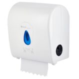Mechaniczny podajnik ręczników papierowych w rolach MERIDA TOP AUTOMATIC MAXI, tworzywo ABS, biały połysk, okienko niebieskie