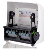 Mechaniczny podajnik ręczników papierowych w rolach MERIDA TOP AUTOMATIC MAXI, tworzywo ABS, biały połysk, okienko niebieskie