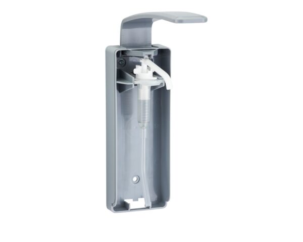 Dozownik z przyciskiem łokciowym na wkłady 500 ml, z tacką ociekową, tworzywo ABS Dozownik z przyciskiem łokciowym na wkłady 500 ml, z tacką ociekową, tworzywo ABS