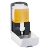 Bezdotykowy automatyczny dozownik płynu dezynfekcyjnego w sprayu MERIDA ONE na jednorazowe wkłady 1000 ml, tworzywo ABS, biały