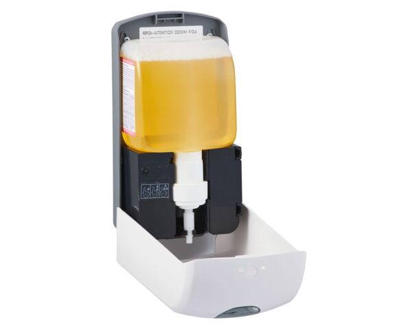 Bezdotykowy automatyczny dozownik płynu dezynfekcyjnego w sprayu MERIDA ONE na jednorazowe wkłady 1000 ml, tworzywo ABS, biały Bezdotykowy automatyczny dozownik płynu dezynfekcyjnego w sprayu MERIDA ONE na jednorazowe wkłady 1000 ml, tworzywo ABS, biały