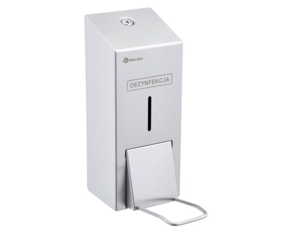 Dozownik płynu dezynfekcyjnego w sprayu na jednorazowe wkłady 1000 ml z przyciskiem łokciowym MERIDA STELLA, stal matowa Dozownik płynu dezynfekcyjnego w sprayu na jednorazowe wkłady 1000 ml z przyciskiem łokciowym MERIDA STELLA, stal matowa