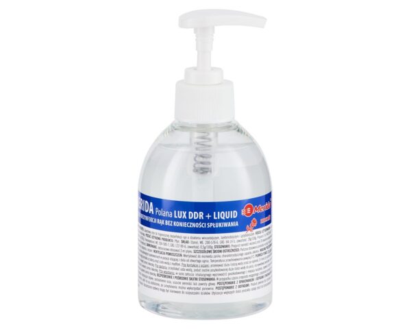 Płyn dezynfekcyjny o zapachu róży MERIDA POLANA LUX DDR+ LIQUID do higienicznej dezynfekcji rąk, butelka 300 ml z pompką Płyn dezynfekcyjny o zapachu róży MERIDA POLANA LUX DDR+ LIQUID do higienicznej dezynfekcji rąk, butelka 300 ml z pompką