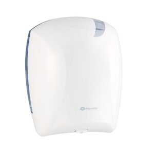 Pojemnik na papier toaletowy w listkach CENTER PULL biały za 75 zł netto przy zakupie 2 opakowań papieru MERIDA OPTIMUM POB702