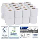 Papier toaletowy MERIDA CLASSIC, biały, średnica 11 cm, długość 50 m, jednowarstwowy, worek 32 szt., ECOLABEL