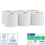 Papier toaletowy MERIDA OPTIMUM, biały, średnica 19 cm, długość 140 m, dwuwarstwowy, zgrzewka 12 szt., ECOLABEL
