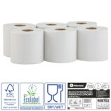 Ręczniki papierowe w roli MERIDA ECONOMY CENTER PULL MINI, białe, średnica 17 cm, długość 210 m, jednowarstwowe, zgrzewka 6 rolek, ECOLABEL