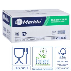 Ręczniki papierowe MERIDA OPTIMUM, białe, dwuwarstwowe, 3200 szt., ECOLABEL