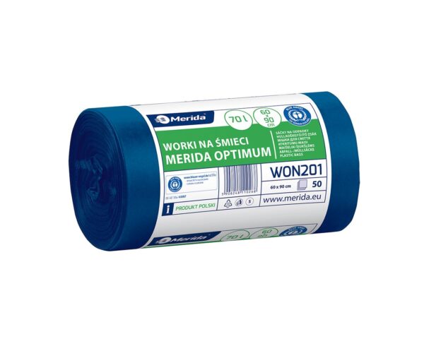 Worki na śmieci MERIDA OPTIMUM, 60 x 90 cm, pojemność 70 l, rolka 50 szt., NIEBIESKIE, HDPE/LDPE Worki na śmieci MERIDA OPTIMUM, 60 x 90 cm, pojemność 70 l, rolka 50 szt., NIEBIESKIE, HDPE/LDPE