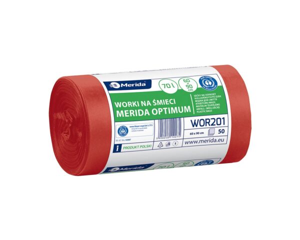 Worki na odpady medyczne MERIDA OPTIMUM, 60 x 90 cm, pojemność 70 l, rolka 50 szt., CZERWONE, HDPE/LDPE Worki na odpady medyczne MERIDA OPTIMUM, 60 x 90 cm, pojemność 70 l, rolka 50 szt., CZERWONE, HDPE/LDPE