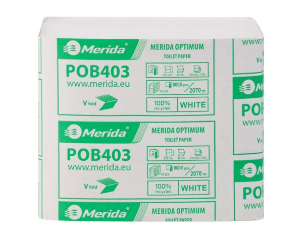 Papier toaletowy w listkach MERIDA OPTIMUM, biały, dwuwarstwowy, karton 9000 szt., ECOLABEL Papier toaletowy w listkach MERIDA OPTIMUM, biały, dwuwarstwowy, karton 9000 szt., ECOLABEL
