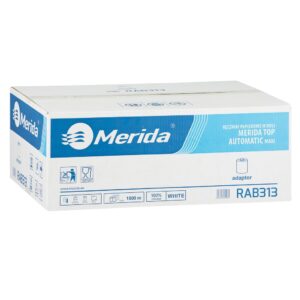 Ręczniki papierowe w roli z adaptorem MERIDA TOP AUTOMATIC MAXI, białe, średnica 19 cm, długości 300 m, jednowarstwowe, karton 6 rolek