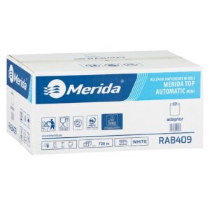 Ręczniki papierowe w roli z adaptorem MERIDA TOP AUTOMATIC MINI, białe, średnica 16 cm, długość 120 m, dwuwarstwowe, karton 6 rolek