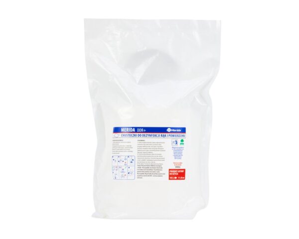Chusteczki nasączone do chirurgicznej i higienicznej dezynfekcji rąk i powierzchni MERIDA POLANA DDR+, 105 listków. Chusteczki nasączone do chirurgicznej i higienicznej dezynfekcji rąk i powierzchni MERIDA POLANA DDR+, 105 listków.