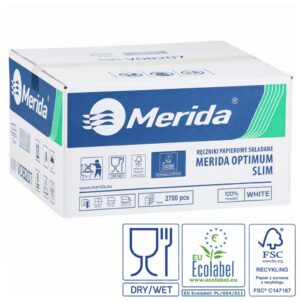 Ręczniki papierowe MERIDA OPTIMUM SLIM, białe, dwuwarstwowe, 2700 szt., ECOLABEL