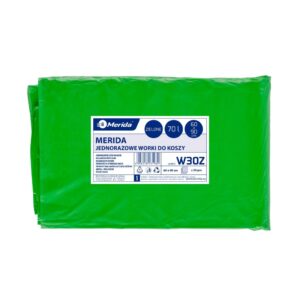 Worki na śmieci MERIDA, 60 x 90 cm, pojemność 70 l, paczka 50 szt., ZIELONE, LDPE