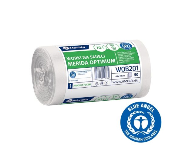 Worki na śmieci 70 l, MERIDA OPTIMUM, białe, 60x90 cm, rolka 50 szt.