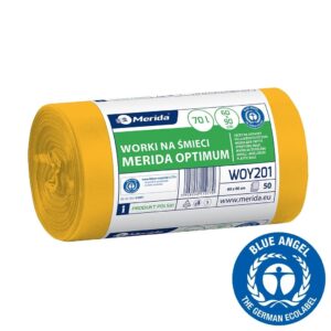 Worki na śmieci 70 l, MERIDA OPTIMUM BLUE ANGEL, żółte, 60x90 cm, rolka 50 szt.